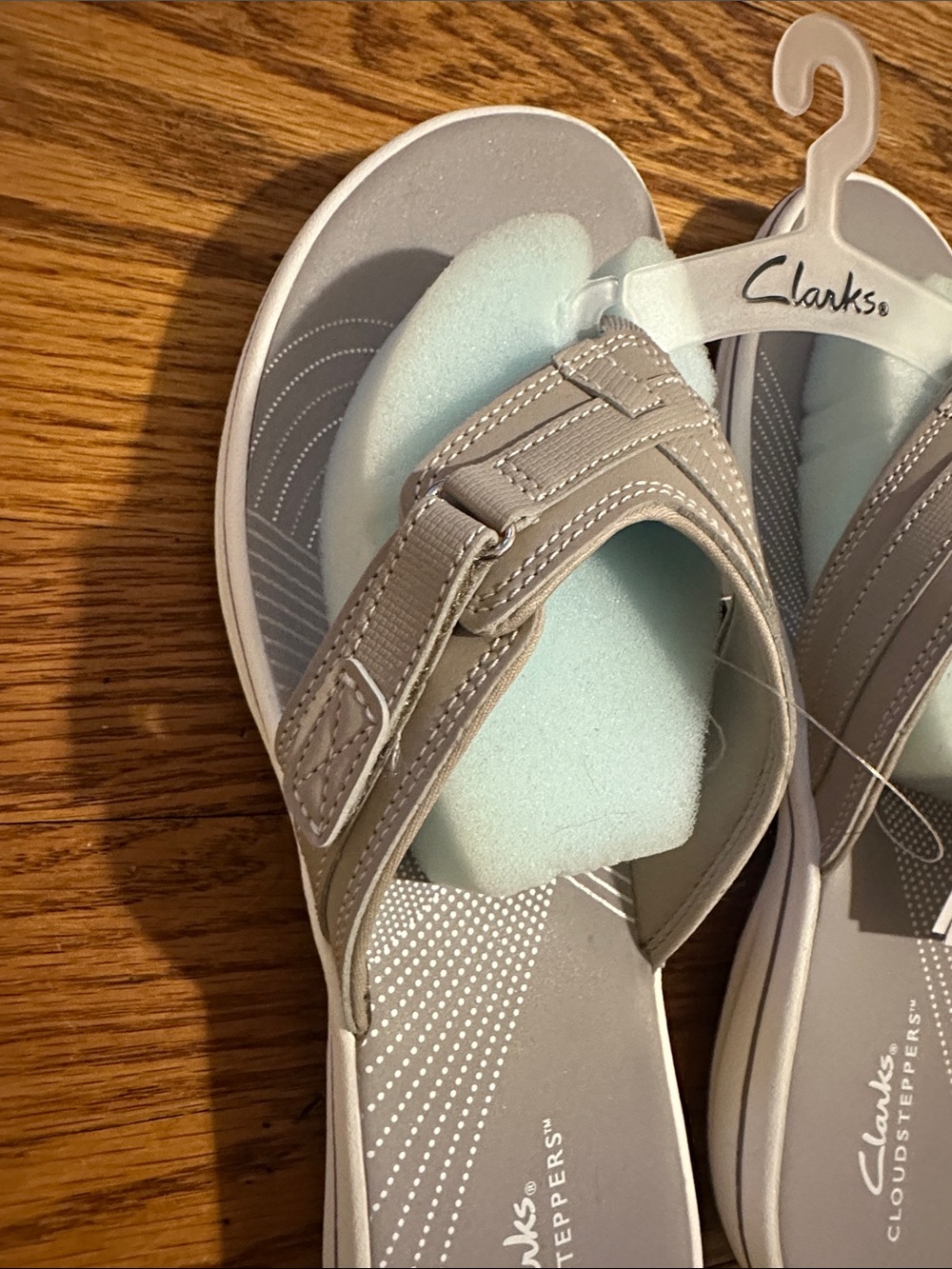 Clarks Women's Gray/Beige Slide Sandals with Grey Footbed - Picture 3 of 5